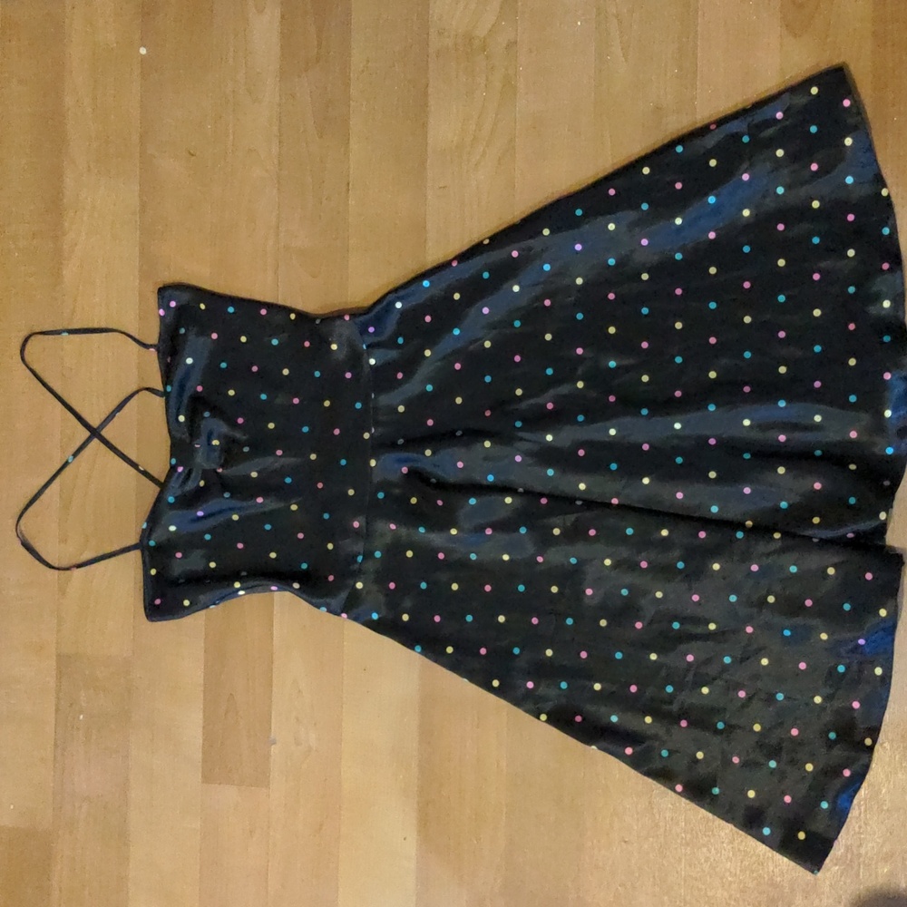 Black Multicolor Polka Dot Spaghetti Strap Dress 6